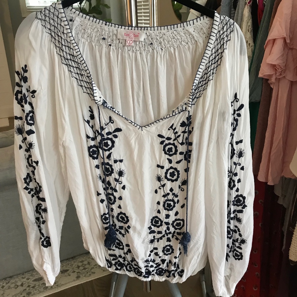 White and Navy Crochet Summer Top